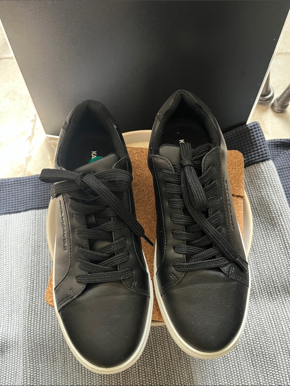 Karl Lagerfeld Black Low-Top Leather-Look Sneakers